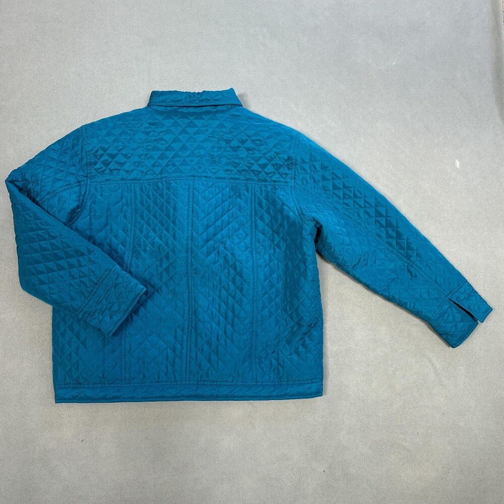 Dialogue Quilted Jacket Womens 1X Tourquoise Silk Button Up Diamond Pattern - Picture 10 of 12